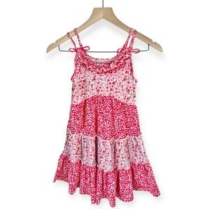 Girls Strawberry Print Tiered Dress Size 5T Pink Red Picnic Cottagecore Summer